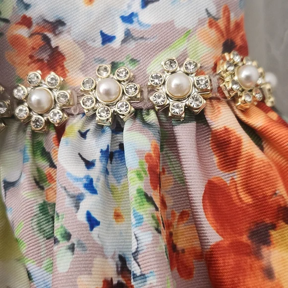 Couture Princess Elegant Floral Dress w/Bow & Pearl Accents, Size 5, EUC - Picture 3 of 7